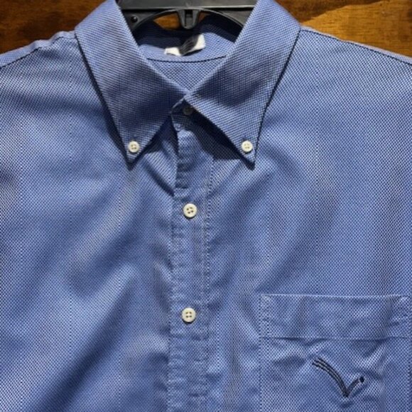 Peter Millar NanoLuxe 100% Cotton Easy Care Blue White Logo Pocket Button Down L - Picture 1 of 6
